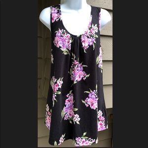 Black Floral Tank Top XL Racerback Flowy Like New
